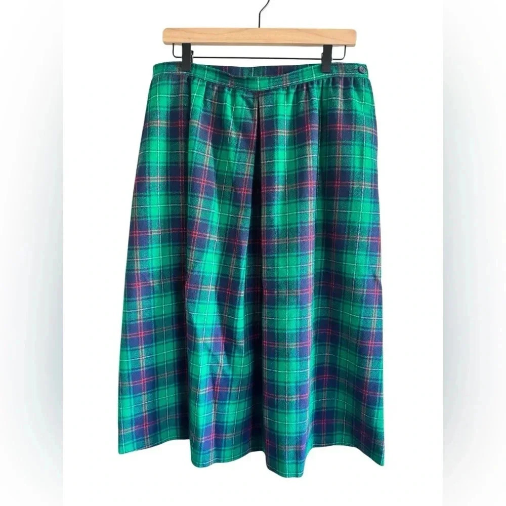 Vintage Pendleton Wool Plaid Red Green Navy Skirt Size 16